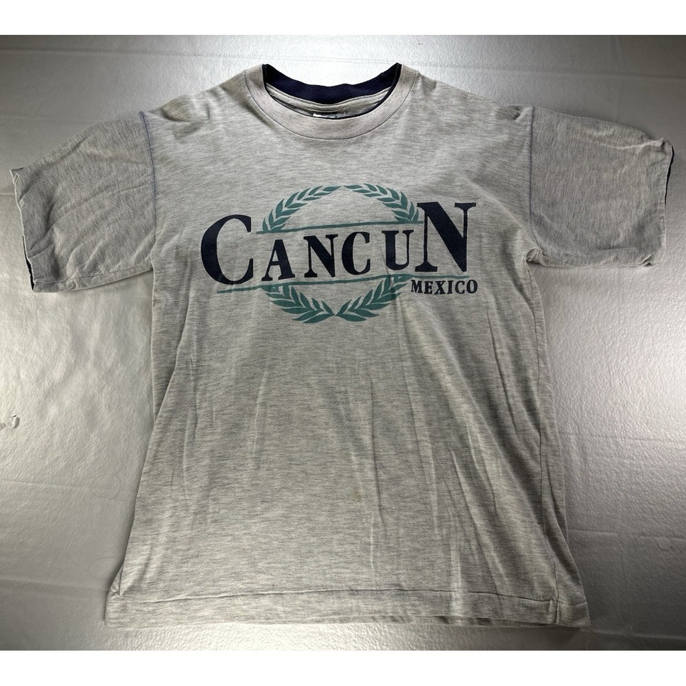 VTG‎ Single Stitch Shirt Mens Medium  Loritos Cancun Mexico White 100% Cotton